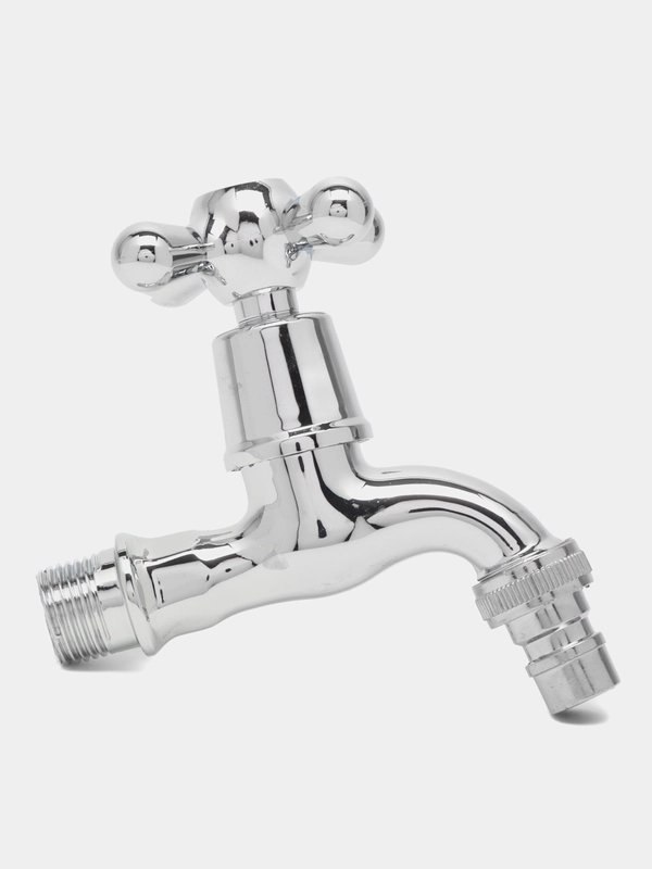 Кран водоразборный, короткий излив, вентильный, со штуцером, 1/2"