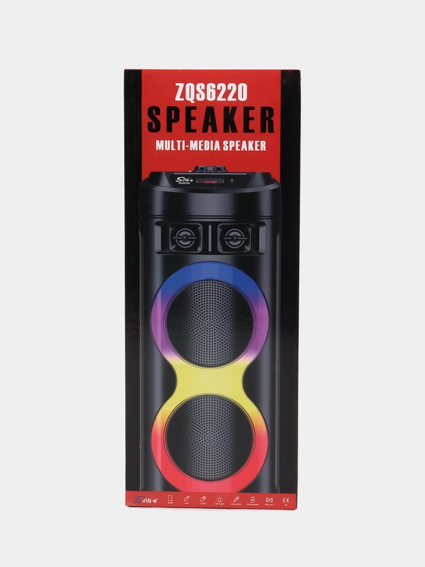 Колонка беспроводная Bluetooth с подсветкой ZQS-6212 20Вт (USB/SD/AUX/FM) + микрофон