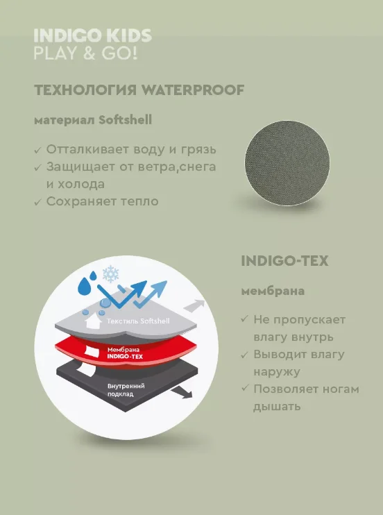 Хаки ботинки для мальчика INDIGO KIDS зимние, влагостойкие, с мембраной