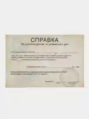 Открытка на день рождения и другие праздники "Справка освобождение от домашних дел"