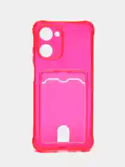 Тёмно-розовый чехол для Realme 10 (Реалми 10), прозрачный, с карманом для карты