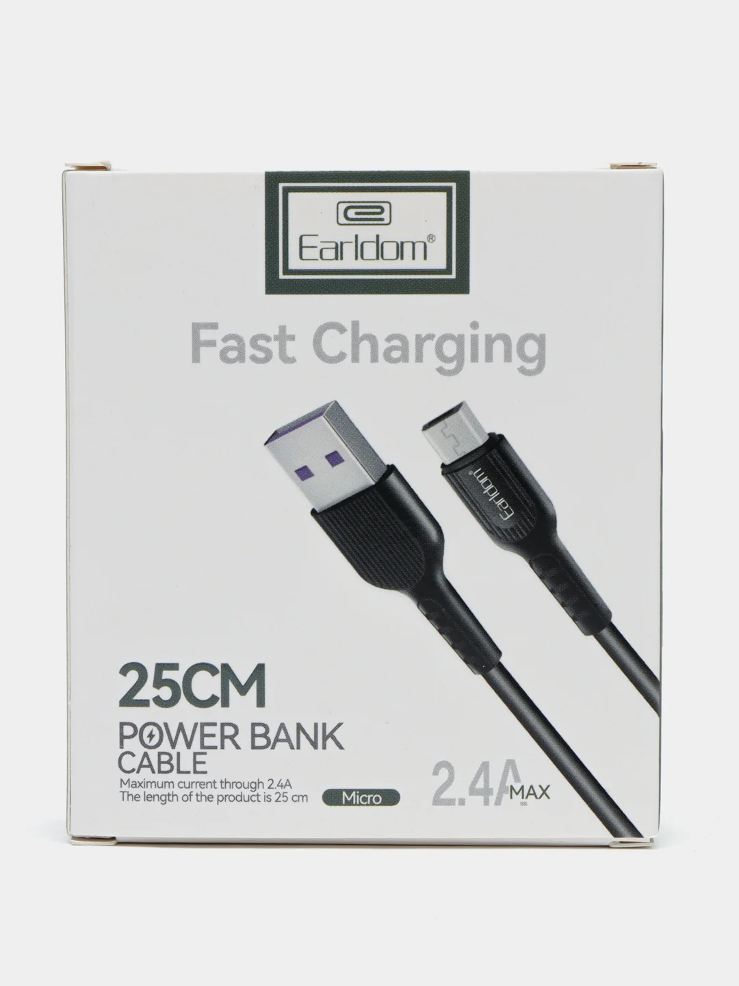 Белый кабель USB micro, Lightning, 25 см, 2,4А с быстрой зарядкой, EC-085M Earldom