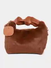 Коричневый сумка женская из эко меха, меховая сумка, с кожаной ручкой