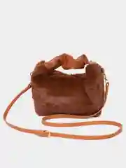 Коричневый сумка женская из эко меха, меховая сумка, с кожаной ручкой