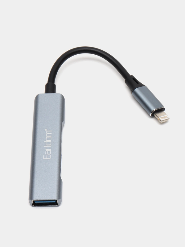 Разветвитель адаптер переходник Lightning OTG HUB Хаб Earldom 2USB 3.0 + Lightning серебро