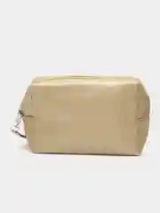 Золотой косметичка кожаная с ремешком, на молнии