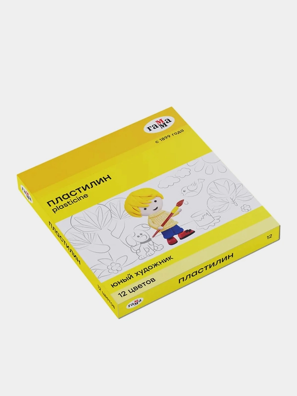 Пластилин "Юный художник", 12цв, со стеком, к/к, 168г