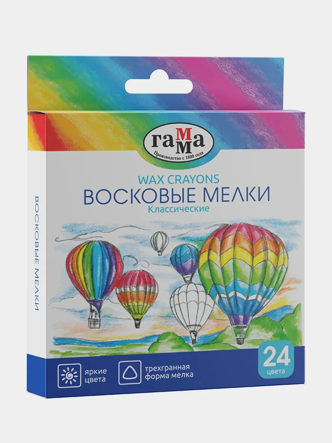 Мелки восковые Гамма "Классические", 24цв., трехгранные, картон. упаковка, европодвес