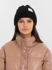Черный шапка бини вязаная, с отворотом