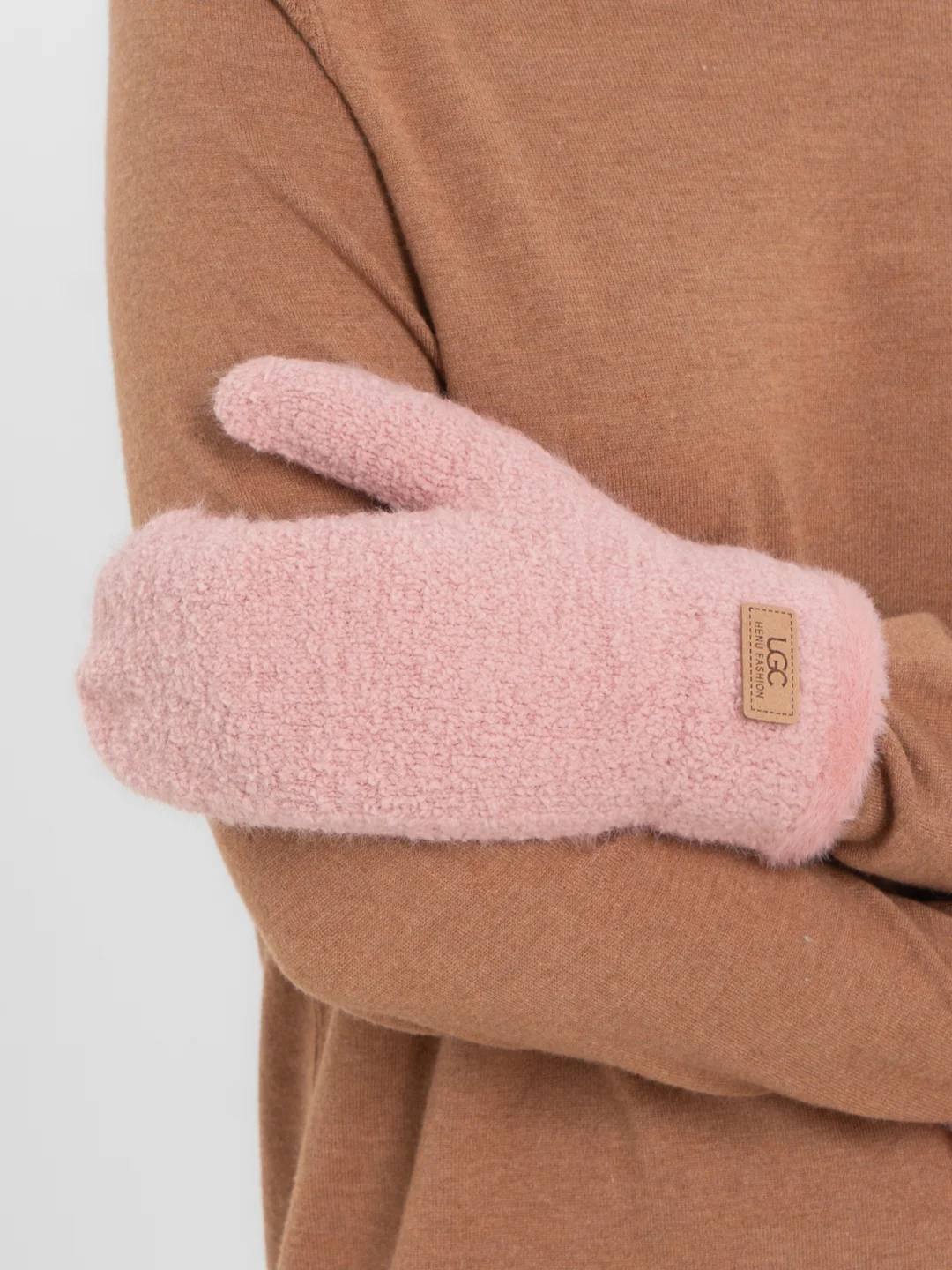 Розовый варежки женские зимние теплые, вязаные, с подкладом, HENU FASHION UGC