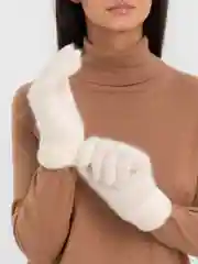 Белый перчатки женские, двухслойные, зимние, экомех