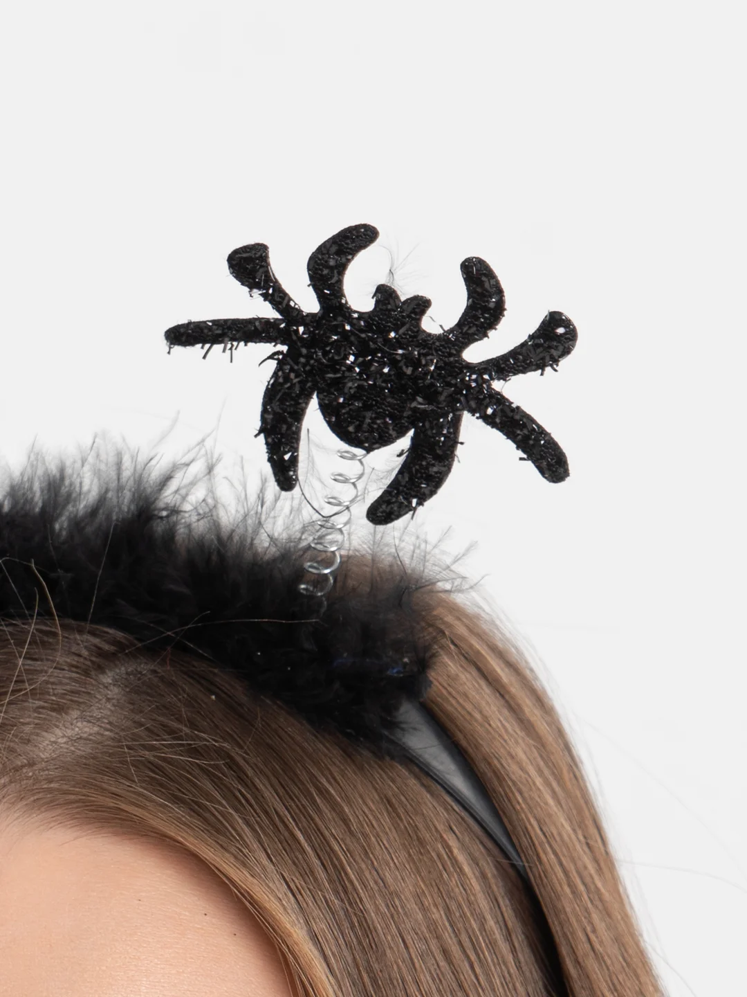 Черный карнавальный ободок на Хэллоуин Halloween с пауками и тыквами, на утренник