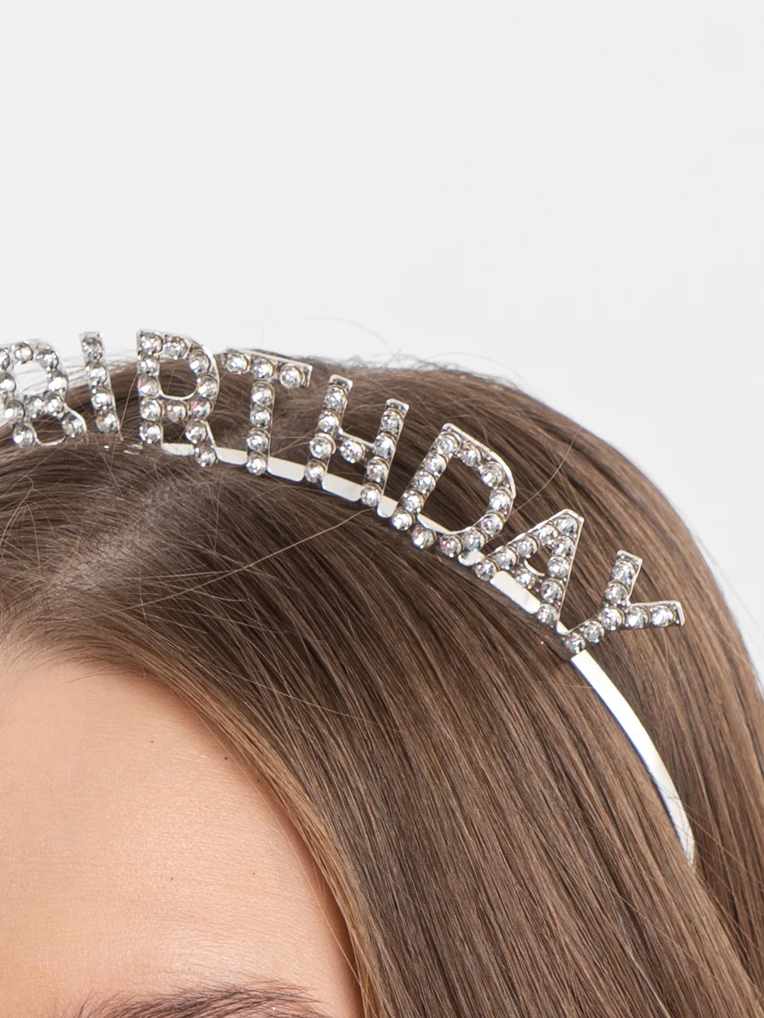 Серый ободок на день рождения "Birthday girl" со стразам, Праздничный ободок Happy Birthday