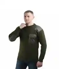 Зеленый мужской свитер, вязаный, форменный, военный