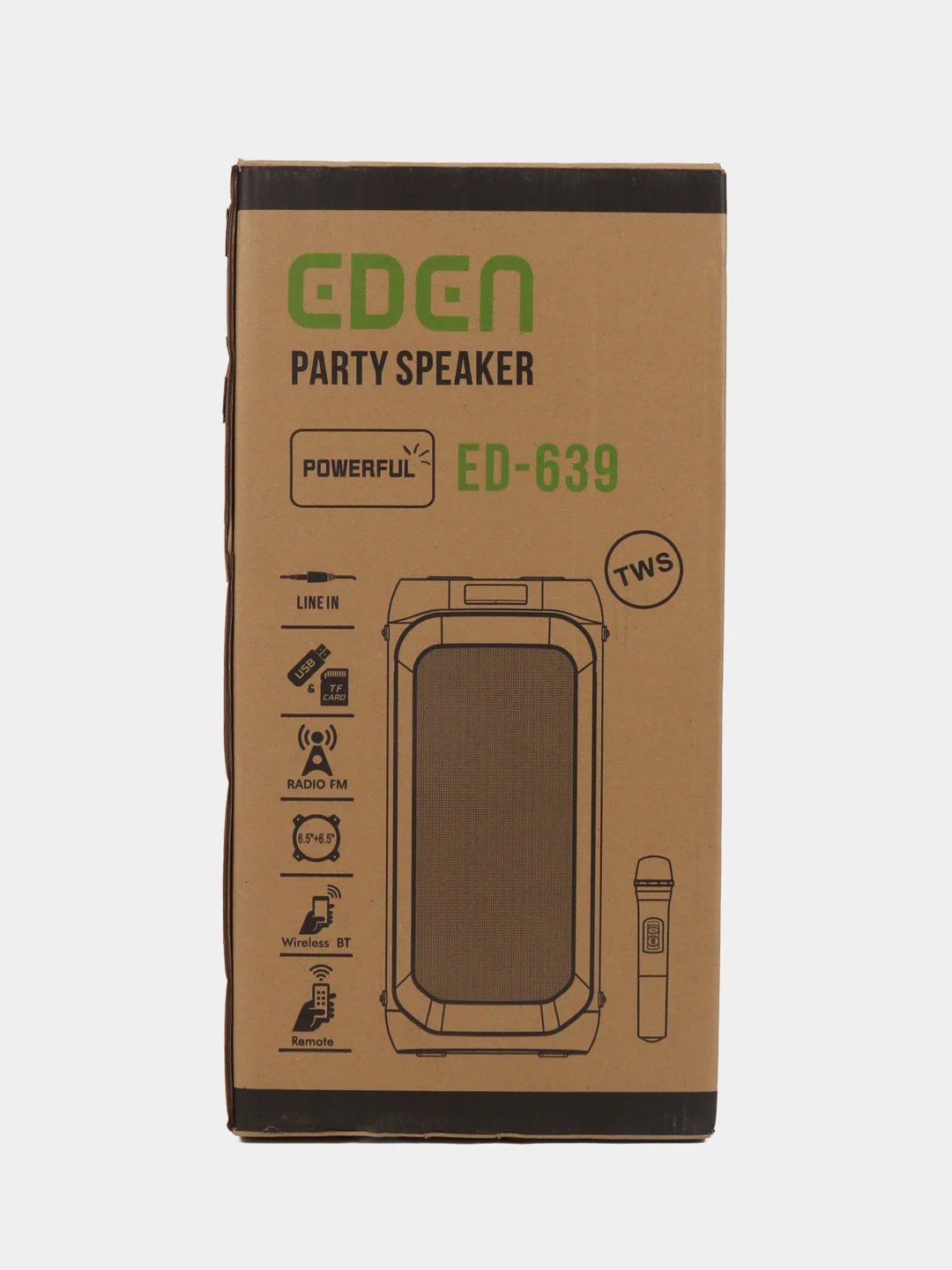 Колонка Bluetooth 639 2 x 8", 3600mAh, беспр. микрофон, Bluetooth/USB/TF/AUX/FM