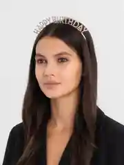 Розовый ободок на день рождения "Birthday girl" со стразам, Праздничный ободок Happy Birthday