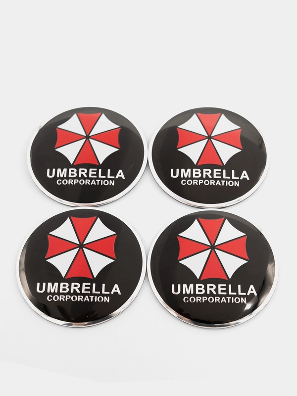 Наклейки на диски, колпаки Umbrella Corporation, изогнутые Амбрелла, 4 штуки