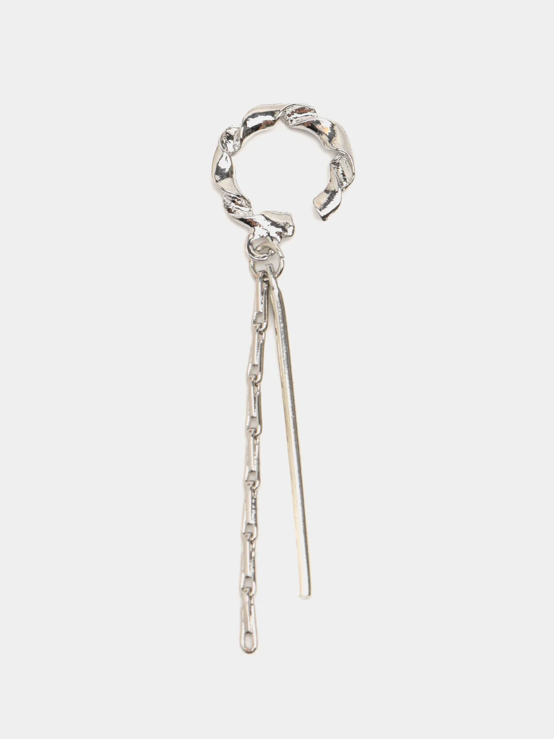 Серебряный каффы серьги c подвеской и цепочкой "Tassel", серьги женские каффы без прокола, бижутерия
