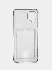 Угольный чехол для Samsung Galaxy A12 / M12, Самсунг Галакси А12 / М12 прозрачный, с карманом для карты