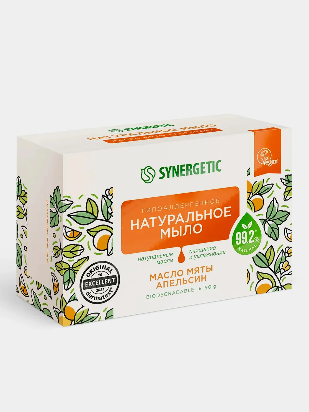 Натуральное туалетное мыло Synergetic "Масло мяты и апельсин", 90 гр