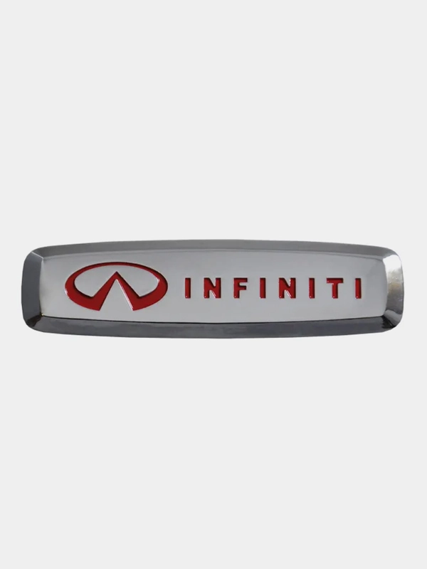 Комплект шильдиков металлических с эмблемой "INFINITI" и  4 винтовыми креплениями (Пара)