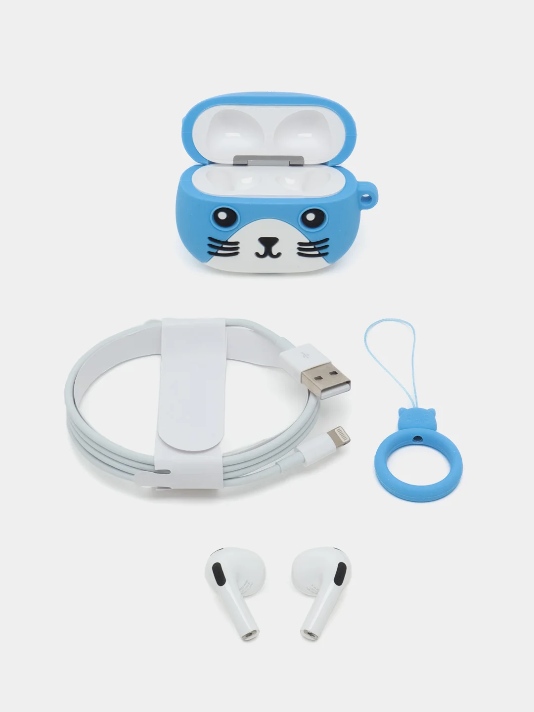 Голубой наушники беспроводные hoco Bluetooth 5.3, чехол "Котенок с ушками"