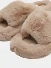 Бежевый женские домашние тапочки, меховые