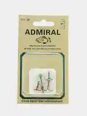 Лазурный крючок-тройник 5шт светофор Admiral, с каплей и камнем, со стразой, для балансиров, блесен