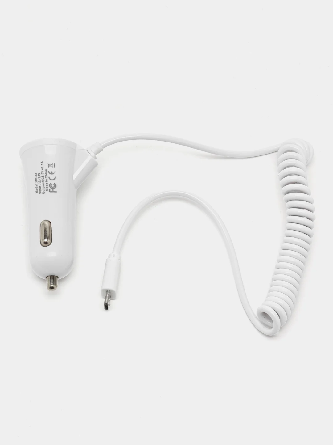 Белый азу / Micro USB / Lightning / 2,1А / 1m / автомобильное зарядное устройство