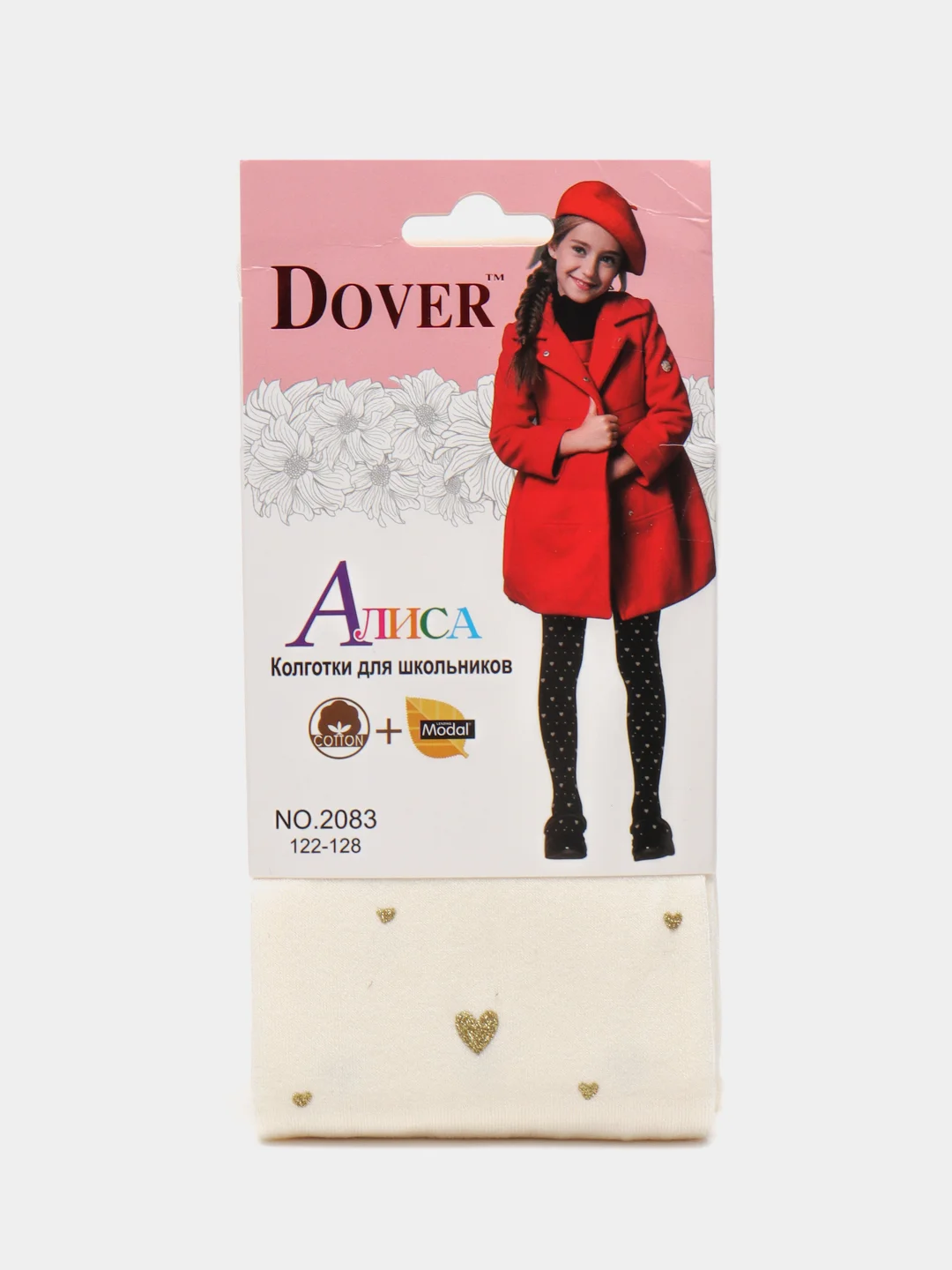 Молочный колготки Алиса Dover сердечки, 40% хлопок, 30% модал, 20% полиамид, 10% эластан
