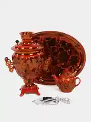 Алый самовар электрический "Хохлома", с подносом, чайником, 3 л