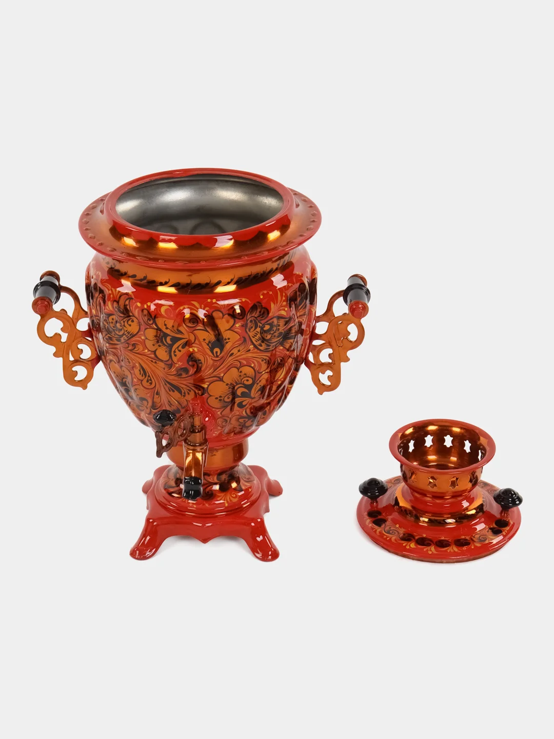 Алый самовар электрический "Хохлома", с подносом, чайником, 3 л