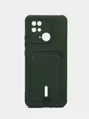 Тёмно-зелёный чехол Xiaomi Redmi 10C / Poco C40, Сяоми Редми 10С, Поко С40 силиконовый с карманом для карты