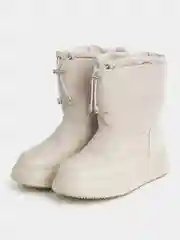 Белый дутики женские зимние, с натуральным мехом