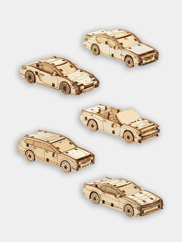 Набор деревянных 3D конструкторов UNIWOOD Ситикары, 5 в 1