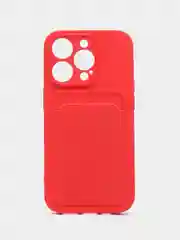 Красный чехол на iPhone 14 Pro с кармашком для карты, с защитой для камеры