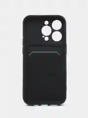 Черный чехол на iPhone 14 Pro с кармашком для карты, с защитой для камеры