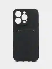 Черный чехол на iPhone 14 Pro с кармашком для карты, с защитой для камеры
