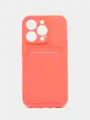 Коралловый чехол на iPhone 14 Pro с кармашком для карты, с защитой для камеры