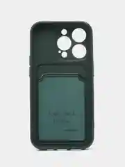 Приглушённый хаки чехол на iPhone 14 Pro с кармашком для карты, с защитой для камеры