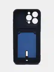 Синий чехол силиконовый для iPhone 7/8/SE/11/12/13/14/15/Plus/Pro Max, с карманом для карты