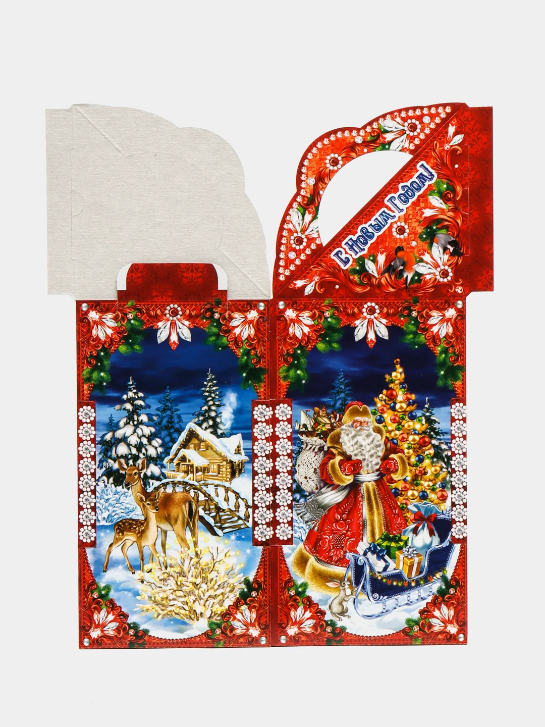 Бирюзовый новогодняя коробка, складывающаяся, для подарков. 180 х 65 х 100 мм, 160 х 80 х 65 мм