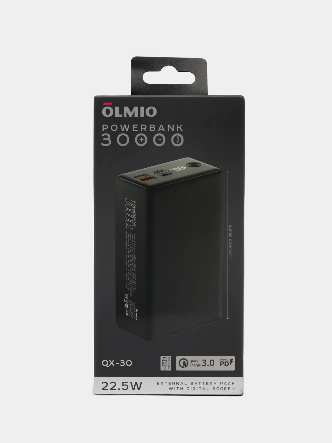 Серый внешний аккумулятор Olmio QX-30 30000mAh