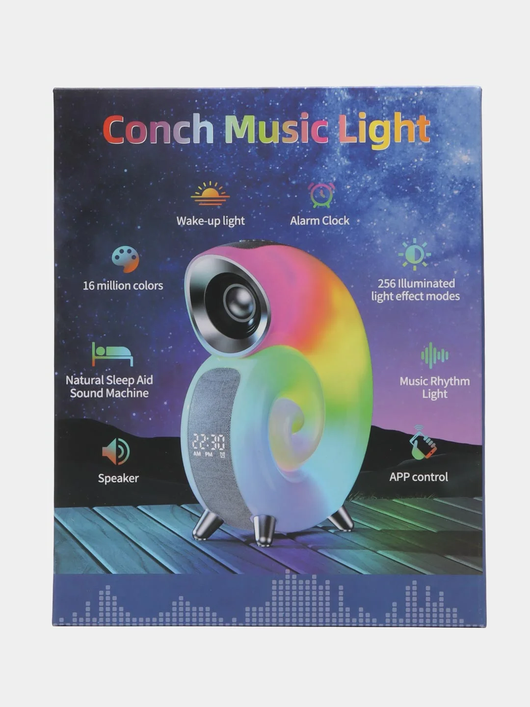 Белый портативная Bluetooth колонка - ночник, с RGB подсветкой и будильником, 4 в 1