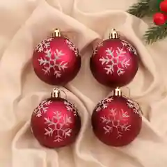 Красный ёлочные игрушки в виде шаров, набор"Снежная феерия"красный, пластик, диаметр 6 см, 4 штуки