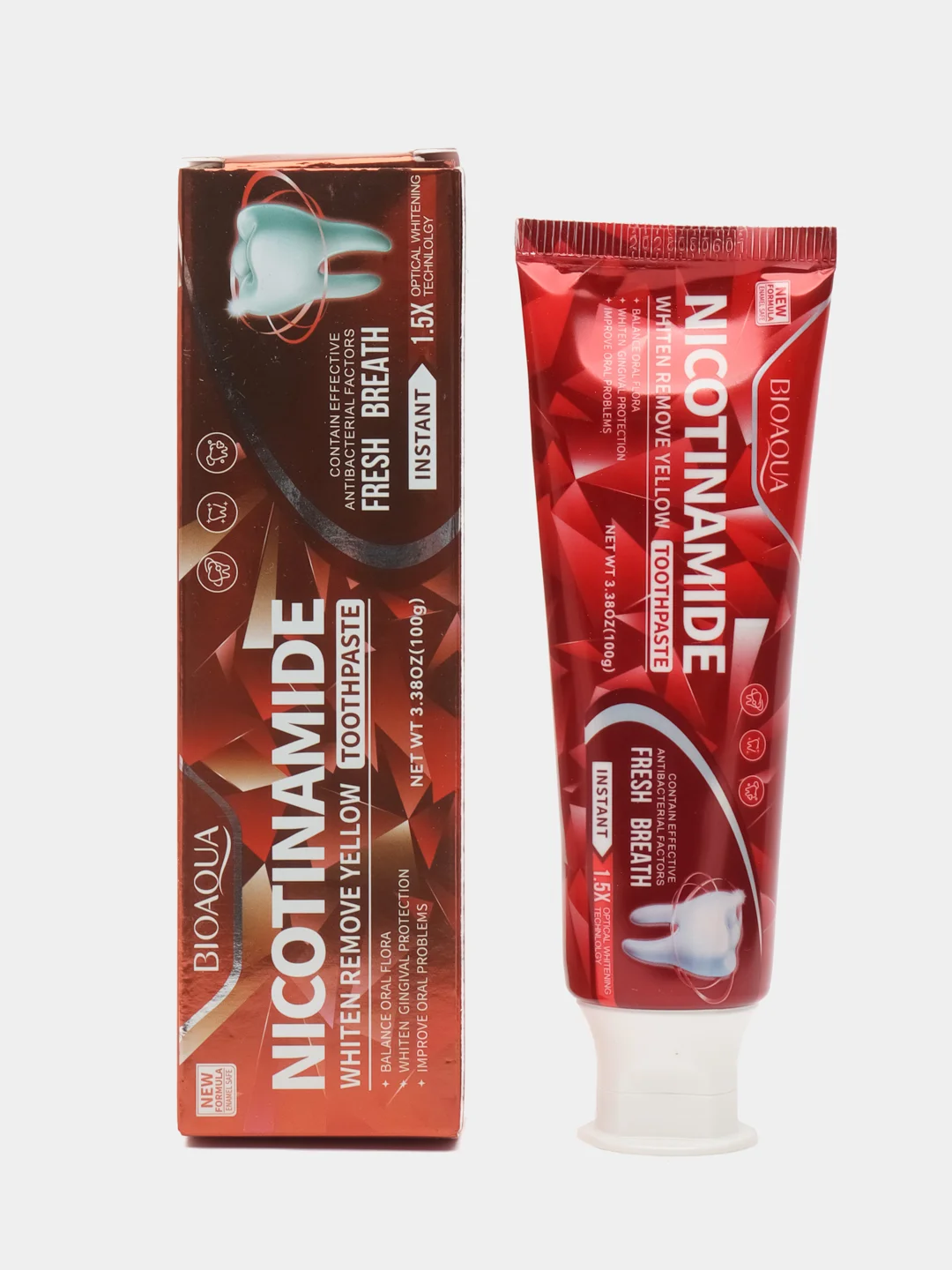 Оранжевый зубная паста Baking soda Bioaqua Nicotinamide,освежающая, антибактериальная, 100г