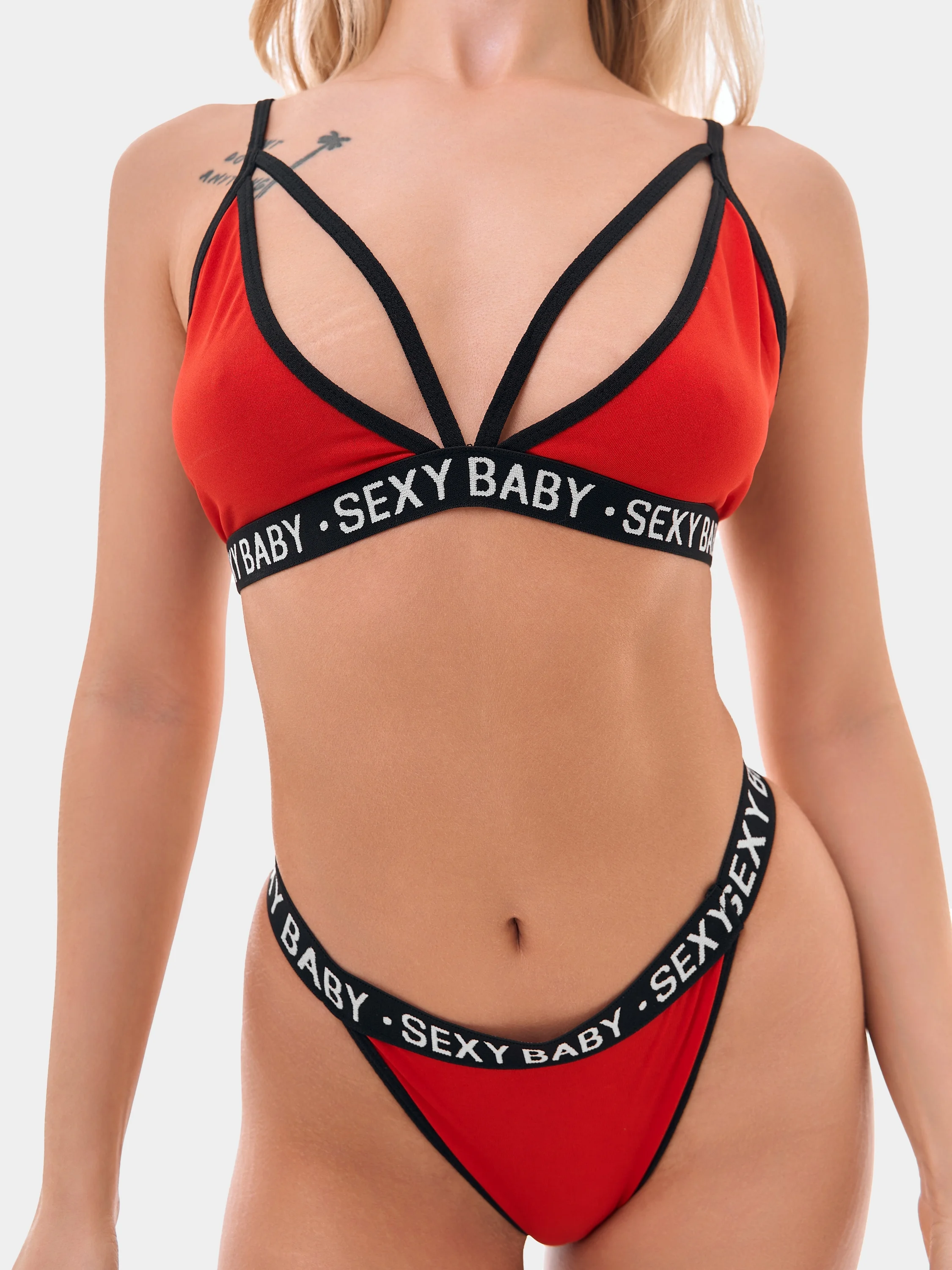 Красный комплект женского нижнего белья Sexy baby, базовый, спортивный: топ и трусы стринги