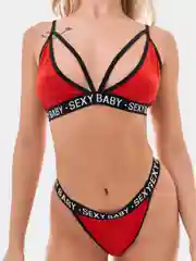 Красный комплект женского нижнего белья Sexy baby, базовый, спортивный: топ и трусы стринги