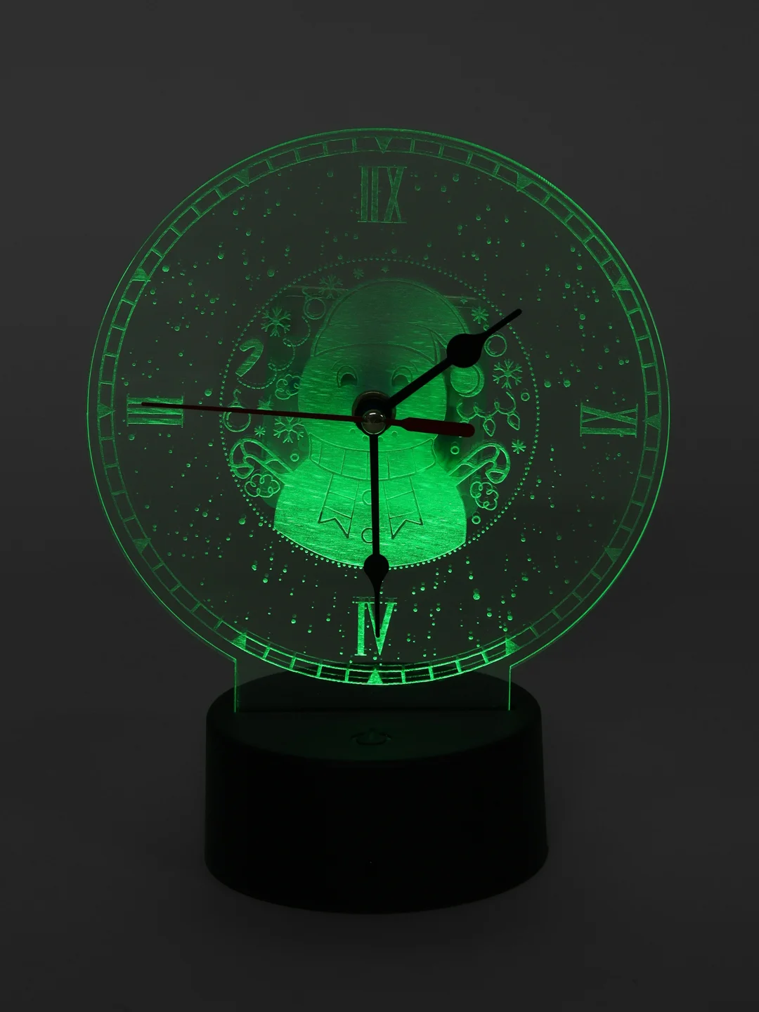 Ночник 3D, новогодний, с часами снеговик