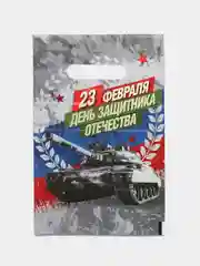 Серый пакет подарочный "23 февраля", полиэтиленовый с вырубной ручкой, 20 х 30 см, 30 мк